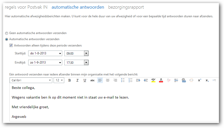 Out of Office instellen in OWA 2013  Argeweb